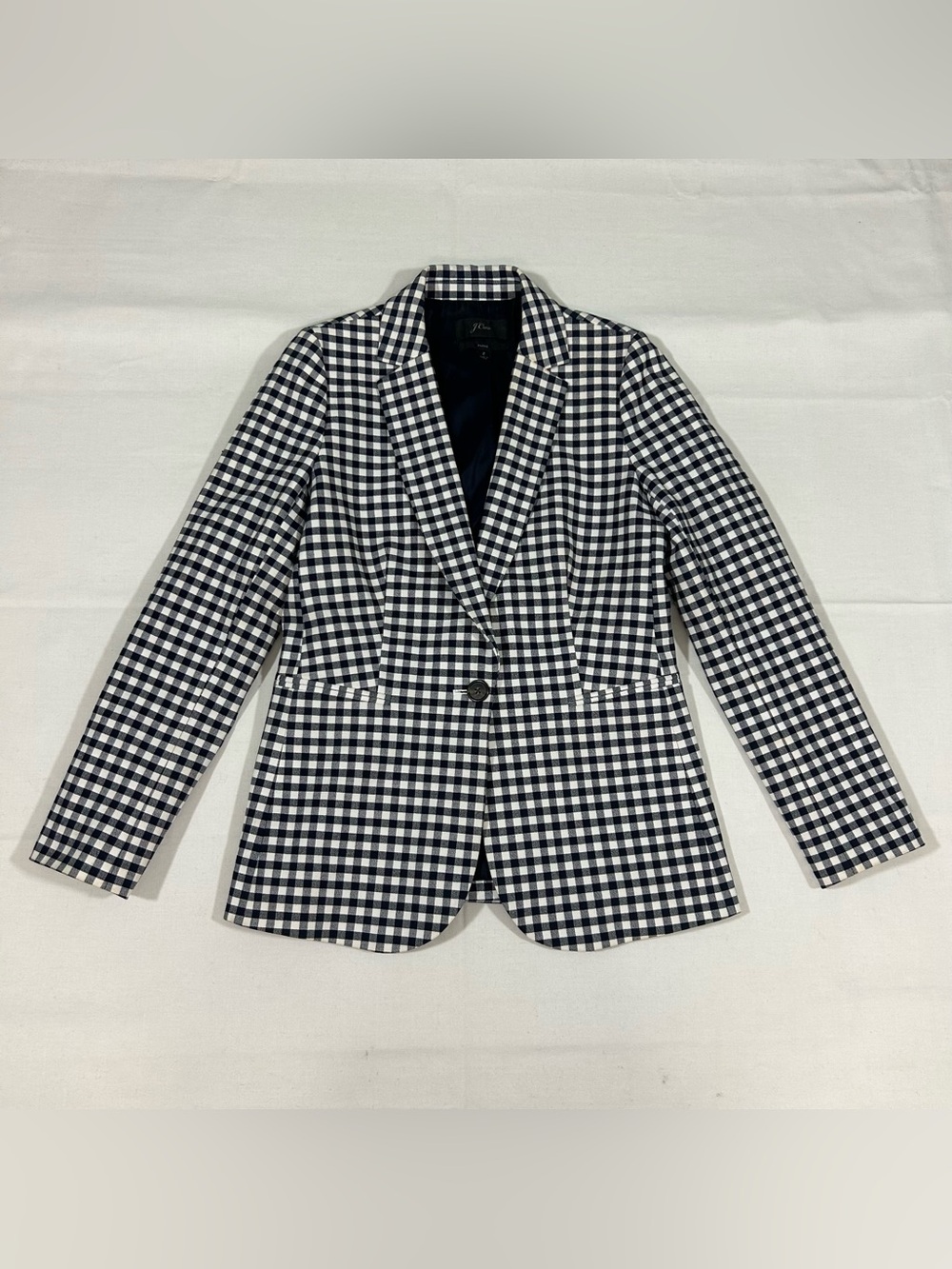 J.Crew Parke Women's Sz 2 Blazer Gingham Stretch Navy White Jacket Career Office